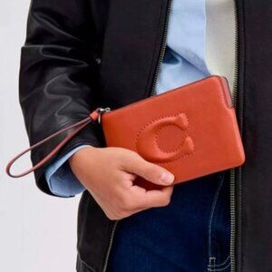 New Coach Large Corner zip wristlet Dark Orange